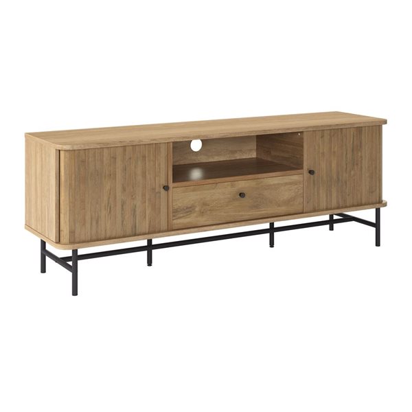 Meuble télé à console multimédia cannelée en similibois brun Hikari de CorLiving, 59 x 17,75 po