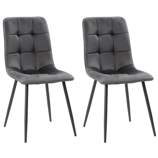 CorLiving Nash Medium Grey Velvet Upholstered Modern Dining Side Chairs With Black Legs - Set of 2