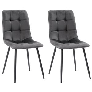 CorLiving Nash Medium Grey Velvet Upholstered Modern Dining Side Chairs With Black Legs - Set of 2