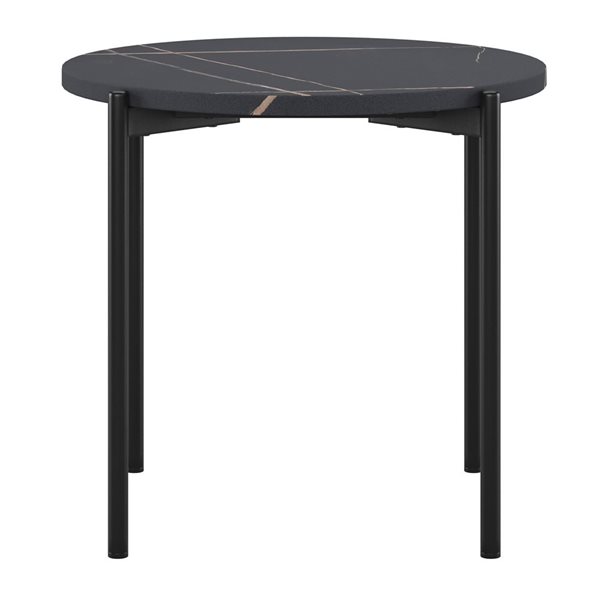 CorLiving Arlo Black Faux Marble Coffee and Side Table Set with Black Metal Legs