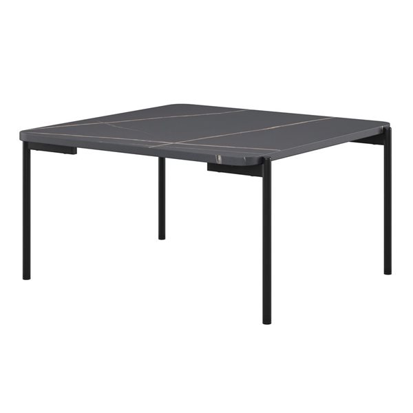 CorLiving Arlo Black Faux Marble Coffee and Side Table Set with Black Metal Legs