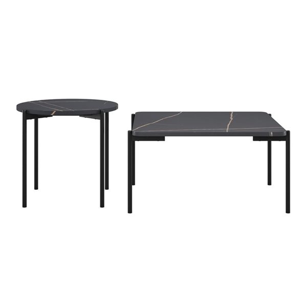 Ensemble de tables basses et d'appoint Arlo CorLiving en marbre synthétique à pattes métalliques noires