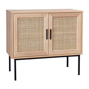 Buffet compact en similibois brun pâle Emmett de CorLiving 31,5 x 19,25 po avec portes en treillis