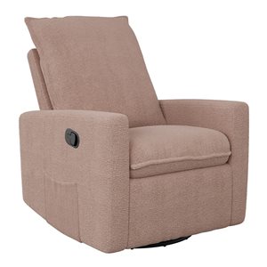 CorLiving Caillie Pink Bouclé Fabric Upholstered Swivel Glider Manual Recliner Chair