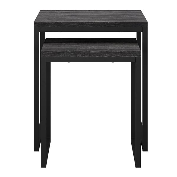 CorLiving Fort Worth 18-in Black Faux Wood Grain Finish Square Nesting Side Tables w/ Black Metal Legs