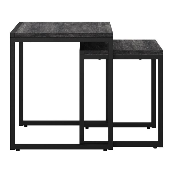 CorLiving Fort Worth 18-in Black Faux Wood Grain Finish Square Nesting Side Tables w/ Black Metal Legs