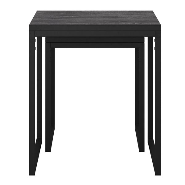 CorLiving Fort Worth 18-in Black Faux Wood Grain Finish Square Nesting Side Tables w/ Black Metal Legs