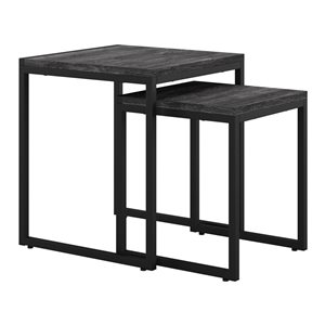 CorLiving Fort Worth 18-in Black Faux Wood Grain Finish Square Nesting Side Tables w/ Black Metal Legs