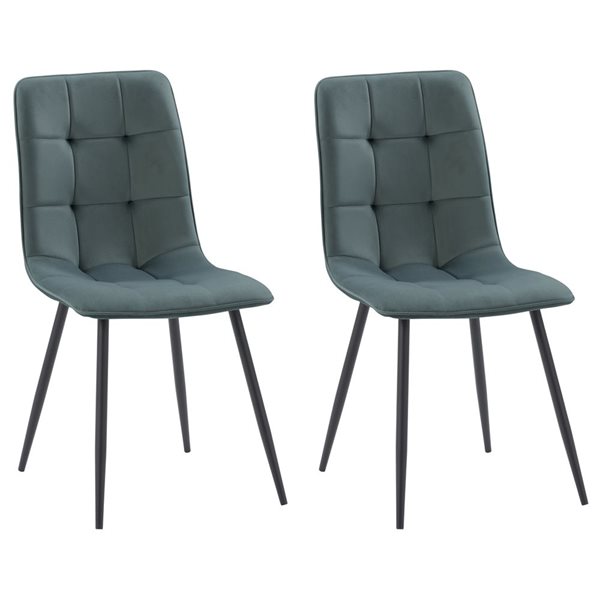 Chaises de séjour en velours sarcelle rembourrée moderne Nash de CorLiving à pattes noires, duo