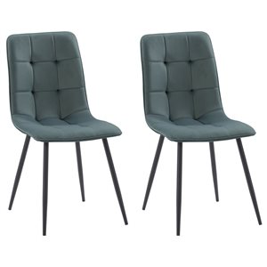 Chaises de séjour en velours sarcelle rembourrée moderne Nash de CorLiving à pattes noires, duo