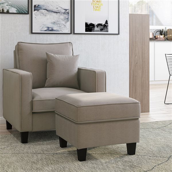 CorLiving Georgia 23-in Taupe Linen-Like Fabric Square Ottoman