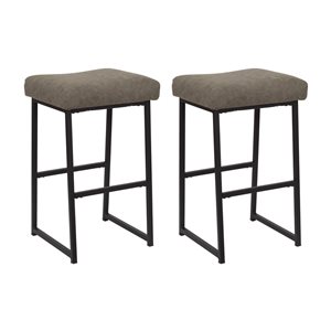 Tabourets de bar sans dossier Milo de CorLiving 27 po à siège rembourré gris taupe à cadre en acier, duo