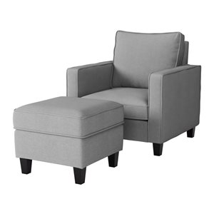 Ensemble de mobilier 2 pièces fauteuil et pouf Georgia de CorLiving en lin synthétique, gris clair