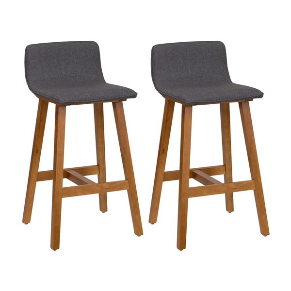 CorLiving Bennett 2-Piece 28-in Grey Upholstered Low Back Seat Barstool Set with Wood Legs