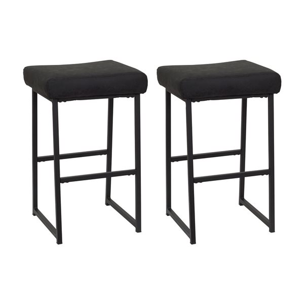 CorLiving Milo 2-Piece 27-in Black Upholstered Seat Backless Barstool Set with Steel Frame