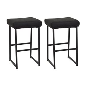 CorLiving Milo 2-Piece 27-in Black Upholstered Seat Backless Barstool Set with Steel Frame