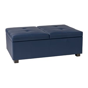 CorLiving Antonio 47-in x 29-in Dark Blue Faux Leather Double Storage Ottoman