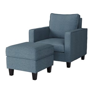 Ensemble de mobilier 2 pièces fauteuil et pouf Georgia de CorLiving en lin synthétique, bleu