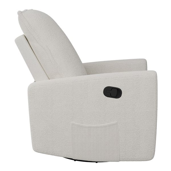CorLiving Caillie White Bouclé Fabric Upholstered Swivel Glider Manual