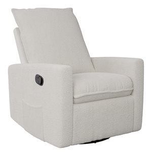 CorLiving Caillie White Bouclé Fabric Upholstered Swivel Glider Manual Recliner Chair