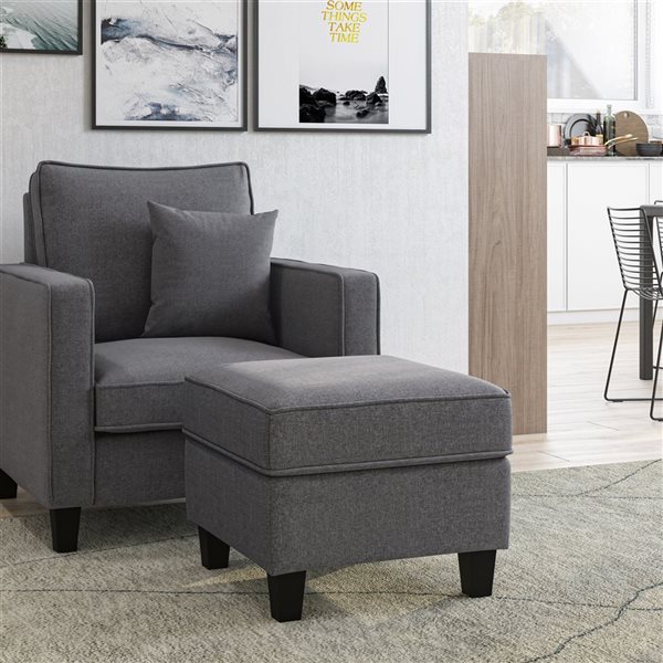 CorLiving Georgia Grey Linen Like Fabric Contemporary Accent Chair and Ottoman Set