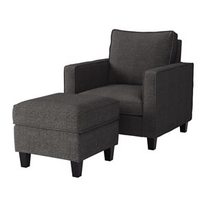 CorLiving Georgia Grey Linen-Like Fabric Contemporary Accent Chair and Ottoman Set