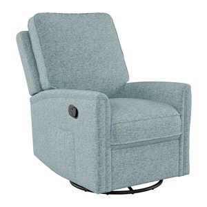 CorLiving Jasmine Blue Fabric Upholstered Swivel Glider Manual Recliner Chair