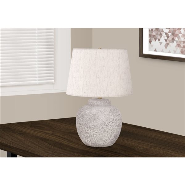 Monarch Specialties 22-in H Cream Fabric Shade and Concrete Modern Table Lamp