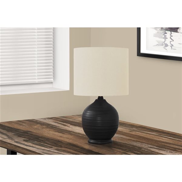 Monarch Specialties 17-in H Cream Fabric Shade and Black Ceramic Base Transitional Table Lamp