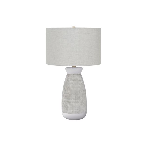 Lampe de table contemporaine avec abat-jour en tissu gris et base en céramique de Monarch Specialties, 27 po de hauteur