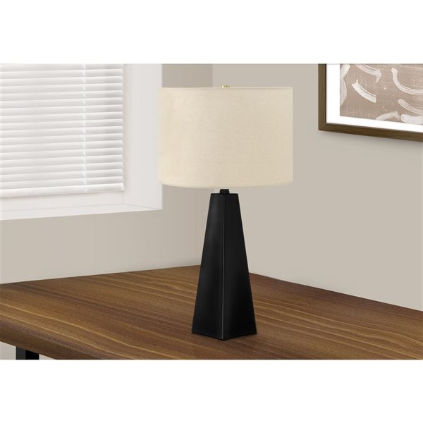 Monarch Specialties 27-in H Beige Fabric Shade and Black Resin Base Modern Table Lamp