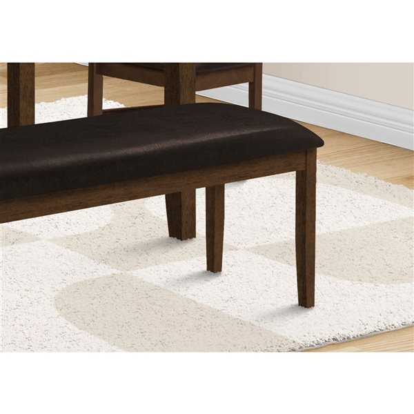 Monarch Specialties 48-in Brown Leather-Look Upholstered Dining Room Bench w/ Brown Wooden Frame