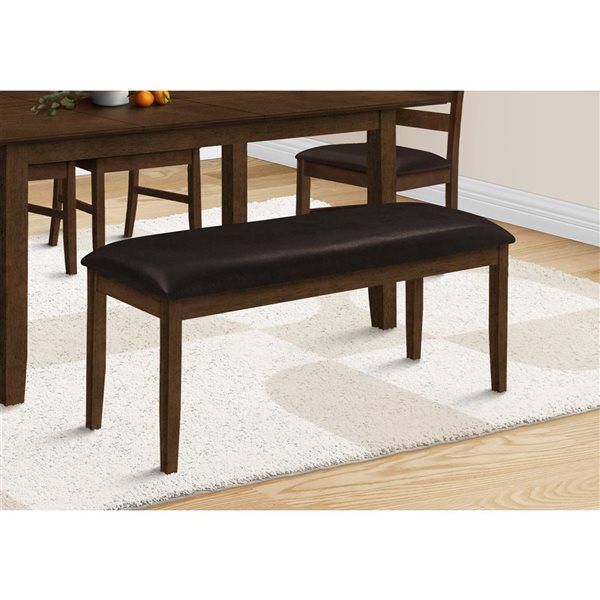 Monarch Specialties 48-in Brown Leather-Look Upholstered Dining Room Bench w/ Brown Wooden Frame