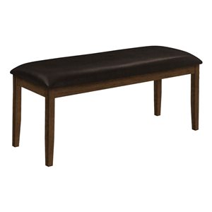 Monarch Specialties 48-in Brown Leather-Look Upholstered Dining Room Bench w/ Brown Wooden Frame