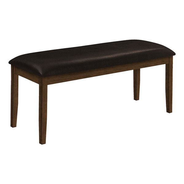 Banc de salle à manger de Monarch Specialties rembourré cuir marron de 48 po avec cadre en bois marron