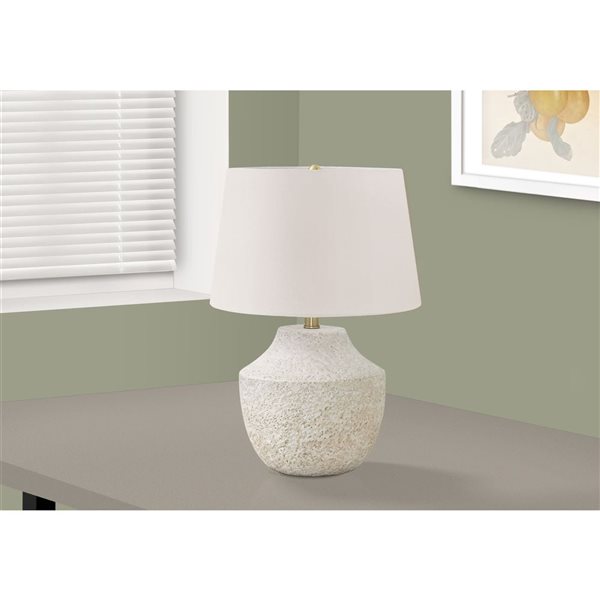 Monarch Specialties 20-in H Cream Fabric Shade and Concrete Modern Table Lamp