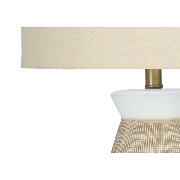 Monarch Specialties 27-in H Beige Fabric Shade and cream Ceramic Base Contemporary Table Lamp