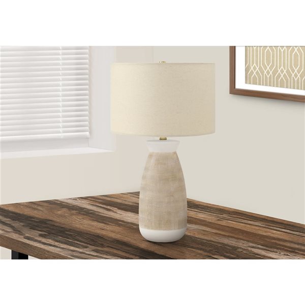 Monarch Specialties 27-in H Beige Fabric Shade and cream Ceramic Base Contemporary Table Lamp