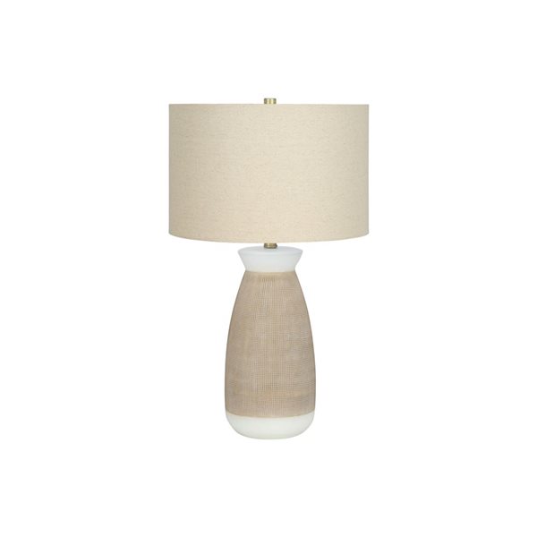 Lampe de table contemporaine Monarch Specialties, abat-jour en tissu beige et base en céramique crème, 27 po de hauteur