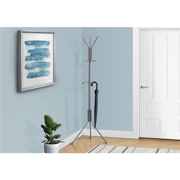 Monarch Specialties 68-in 6-Hooks Gray Metal Free Standing Coat Rack