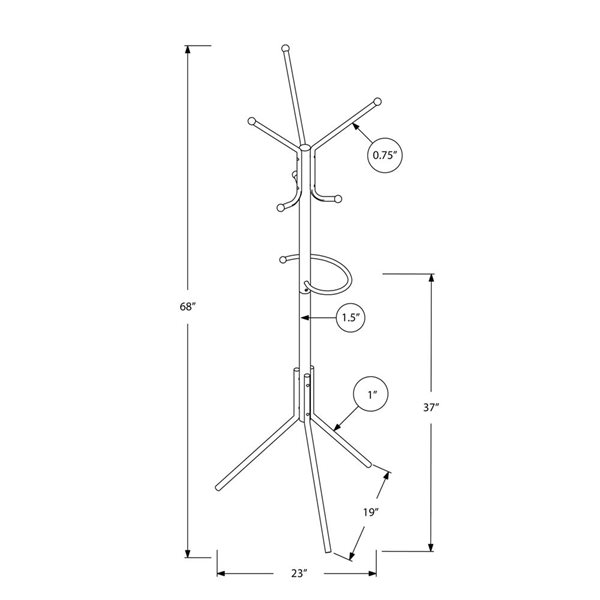 Monarch Specialties 68-in 6-Hooks Gray Metal Free Standing Coat Rack