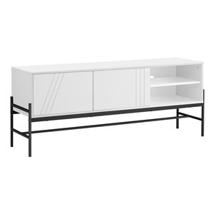 Monarch Specialties 60-in White Laminate and Black Metal TV Stand and Media Console