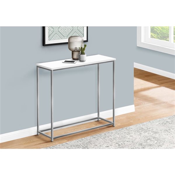 Monarch Specialties 11.5 D x 31.5-in White Laminate Console Table w/Silver Metal Frame