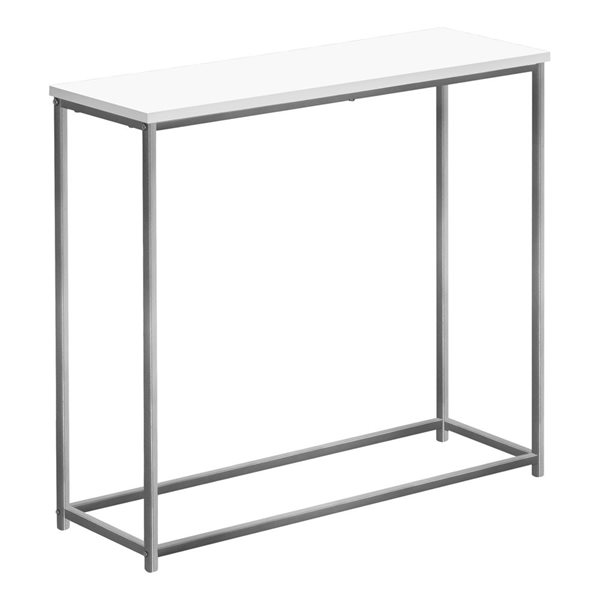 Table console 11,5 p. x 31,5 po l. par Monarch Specialties en stratifié blanc et pieds en métal argent