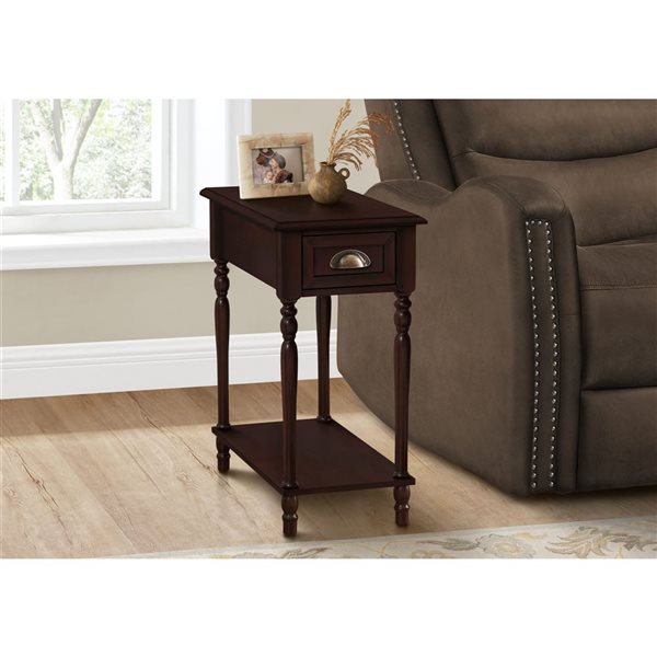 Monarch Specialties 21.75 D x 11.75-in W Cherry Veneer Narrow Side Table w/ Drawer