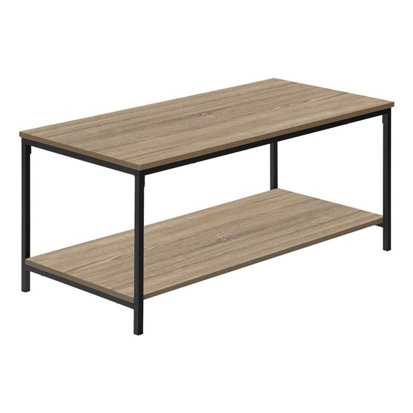 Monarch Specialties 40 x 20-in Brown Laminate Coffee Table w/ Black Metal Frame and Shelve