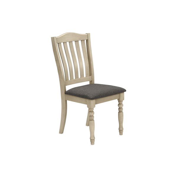 Monarch Specialties Grey Upholstered Slat Back Dining Chair w/ Antique Grey Wooden Frame - Set of 2