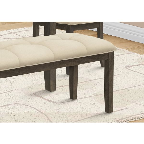 Banc de salle à manger rectangulaire de Monarch Specialties 44 po L tissu crème et structure en bois gris