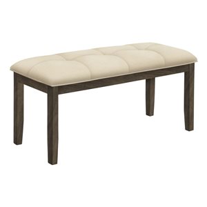 Banc de salle à manger rectangulaire de Monarch Specialties 44 po L tissu crème et structure en bois gris