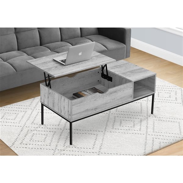 Monarch Specialties 42 x 20-in Grey and Black Metal Frame Lift-top Coffee Table